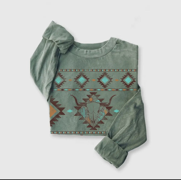 Aztec Acid Wash Long Sleeve Tee
