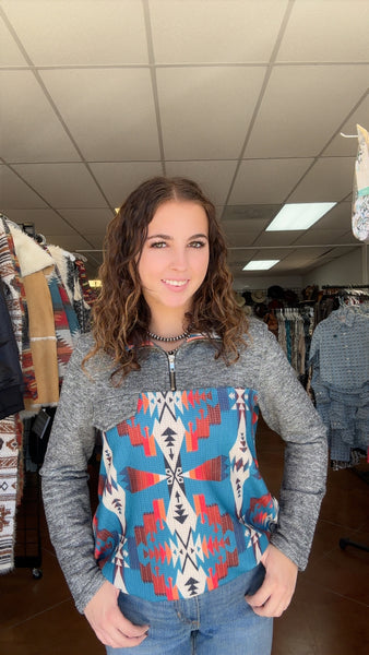Aztec and Gray Quarter Zip Sweatshirt