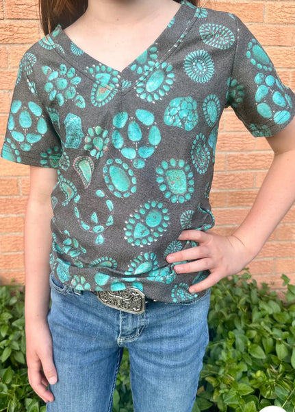 Sterling Kreek Forever In Turquoise Kids V Neck Tee
