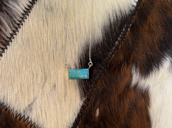 Kingman Turquoise Small Bar-Sterling Silver Necklace