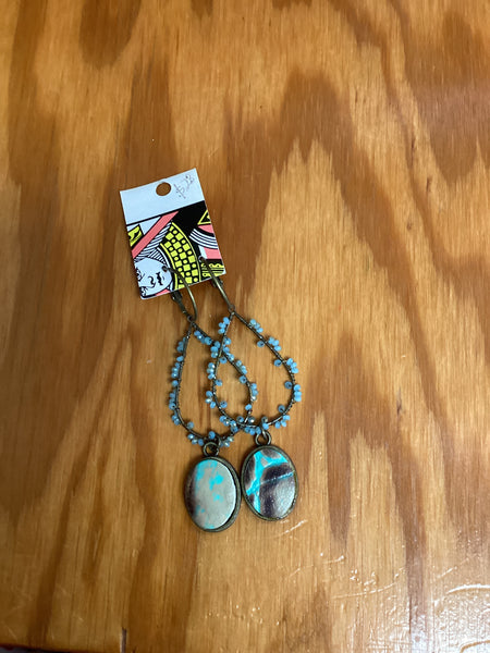 Handmade Wire Beaded Earrings - Turquoise