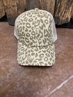 Cream Leopard Ponytail Hat