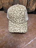 Cream Leopard Ponytail Hat