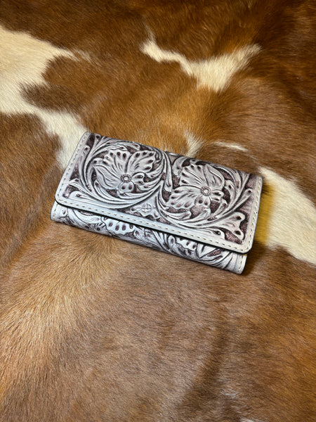 American Darling Wallet/Wristlet - Silver tooled leather