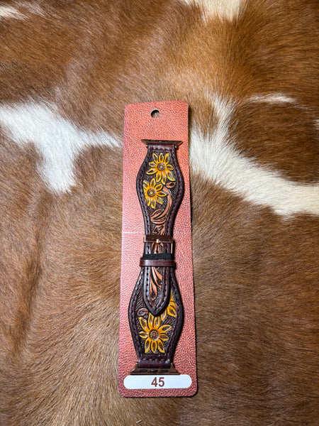 45mm Yellow  Hand-tooled Apple Watch Band