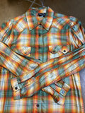Women’s Cruel Denim Orange and Green Plaid Pearl Snap