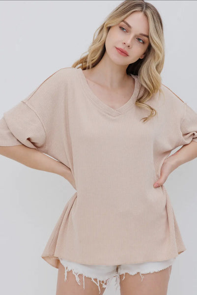 Tan Thermal Oversized V-Neck
