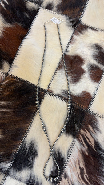 Round Lariat Style Sterling Silver Pearl Necklace 18”