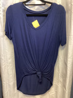 Navy Blue V-Neck with Tie at the Bottom Plain