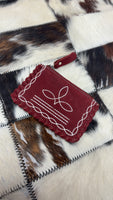 Small Red Boot-stitched Leather Wallet