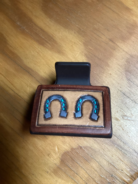 Double Horseshoe Leather Hair Clip