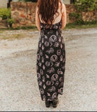 Black vintage western printed stretch satin halter dress