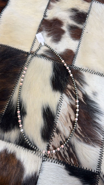 Round bead Pink Conch and Sterling Silver Pearl Necklace 19”