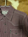 Mens cinch Maroon patterned Pearl snap shirt modern fit
