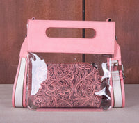 Pink Fringe Clear Stadium Crossbody with Detachable Pouch