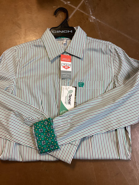 Women’s Cinch Green and White Striped Button Up