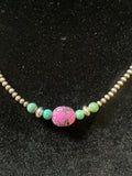 Cherry blossom and turquoise Silver beaded necklace