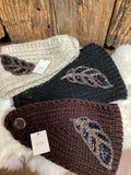 Beaded Feather  Ear Warmers with Button Closure