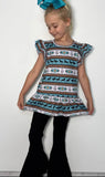 Girls Turquoise Aztec Shirt and Black Jeans Set