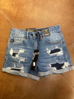 L&B Girls High Rise Patched Distressed Denim Shorts