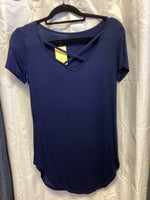 Navy Blue Crisscross V-Neck Plain