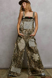 Cheetah print overalls with crochet patches￼
