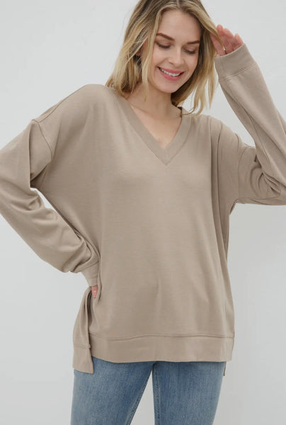 Brown V-Neck Sweatshirt