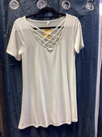 White Crisscross V-Neck Plain