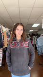 Cinch Women’s Maroon Aztec and Black Quarter Button Fleece Sweatshirt with Pockets