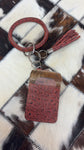 Red leather and Cowhide Wristlet with Tassle