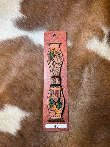 45mm cactus and sunset Hand-tooled Apple Watch Band