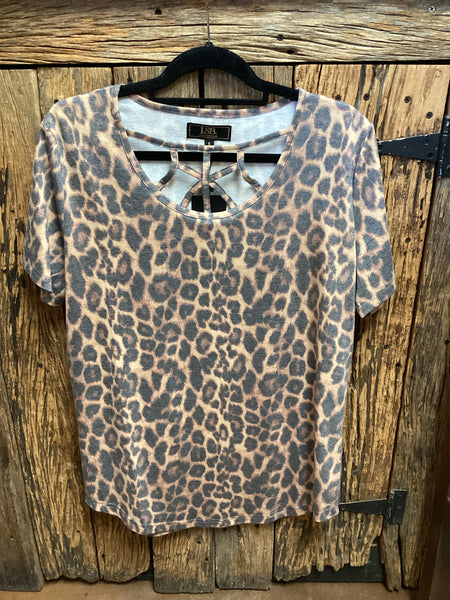 L&B Crisscross Leo Round Neck Top
