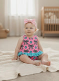 Girls pink and turquoise set with bows and ruffles