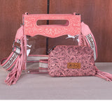 Pink Fringe Clear Stadium Crossbody with Detachable Pouch