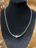 Cherry blossom and turquoise Silver beaded necklace