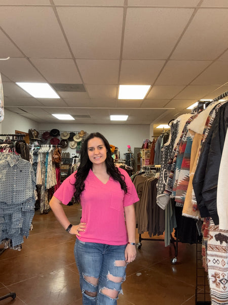 Women’s Pink Ribbed V-Neck