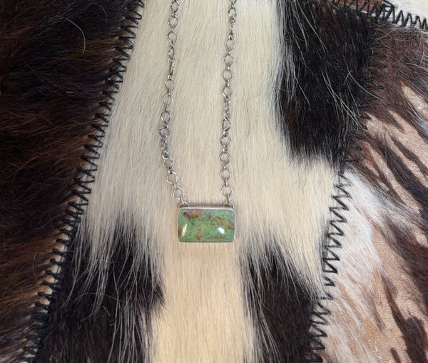 Green and Tan Turquoise Bar-Sterling Silver Necklace