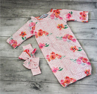 Infant gown with bow headband - Roses