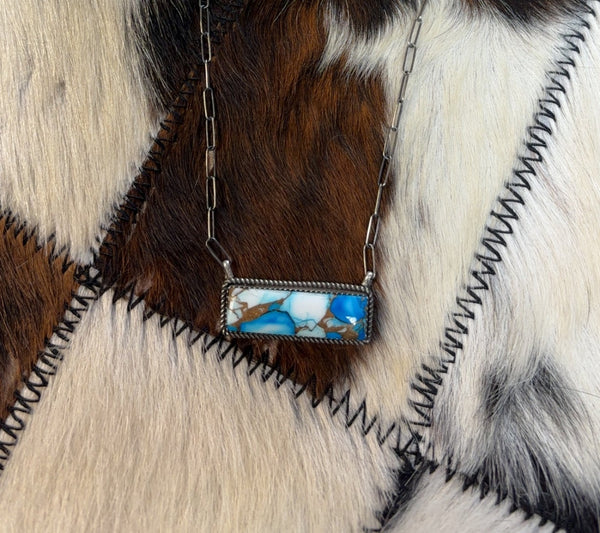 Ice Blue Dahlia Bar-Sterling Silver Necklace