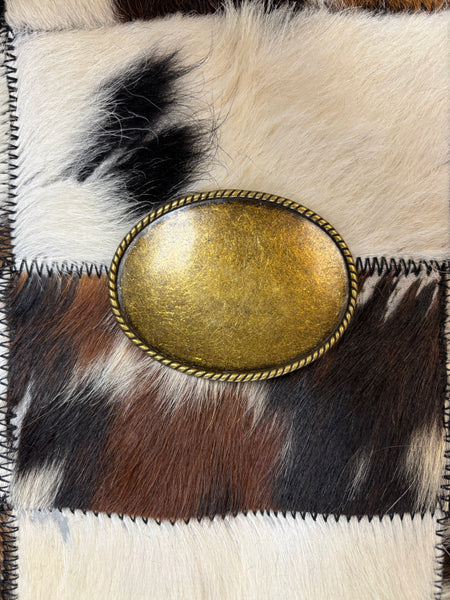 Oval Brass colored Textured Belt Buckle