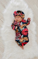 Infant gown with bow headband - Colorful Sunflowers