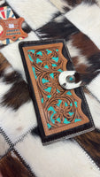 O’hlay tooled leather and cowhide wallet