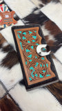 O’hlay tooled leather and cowhide wallet