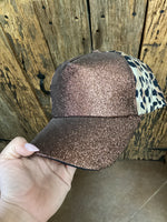Leopard and Bronze Sparkle Ponytail Hat