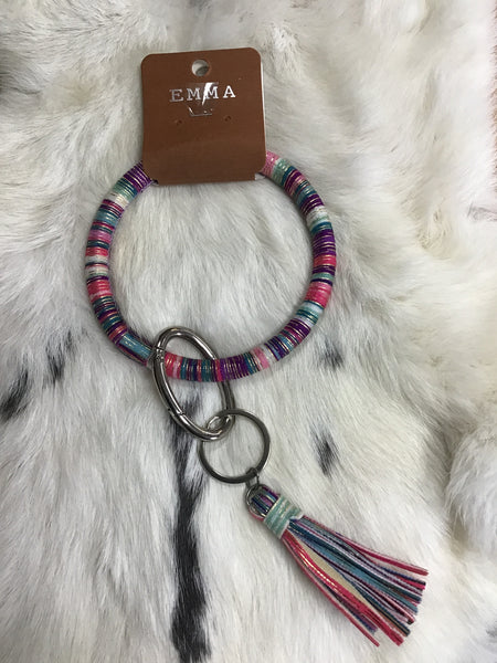 Multicolored Striped Keychain with Tassel