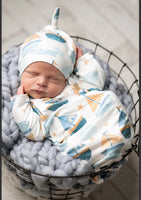 Infant gown with hat - Blue Sail Boat