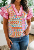 Women’s multicolored Ruffle sleeve blouse
