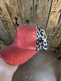 Leopard and Red Sparkle Ponytail Hat