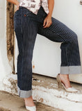 Dark Wash Pinstripe High Rise Cuffed Jeans