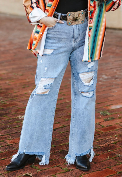 L&B High Rise Distressed Light Wash Jeans